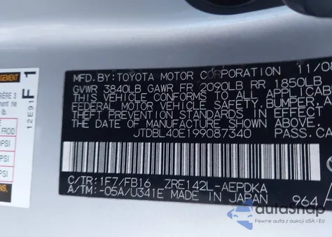 2009 Toyota Corolla Le from USA, damaged, VIN JTDBL40E199087340